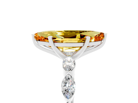 White gold Marquise Cut Citrine Ring with Marquise Side Stones and Prong Setting_29