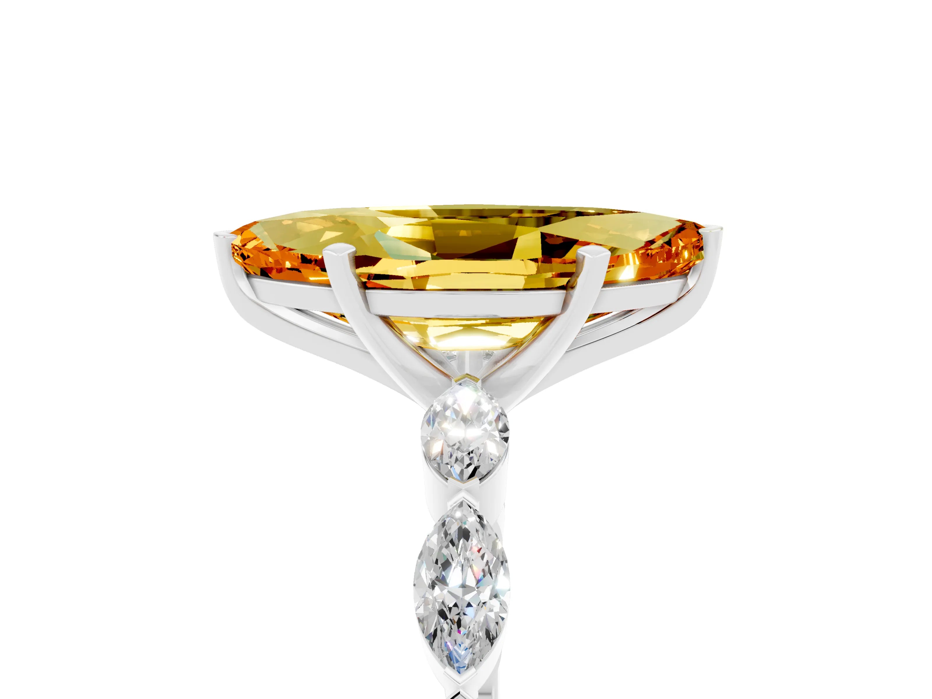 White gold Marquise Cut Citrine Ring with Marquise Side Stones and Prong Setting_5