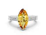 White gold Marquise Cut Citrine Ring with Milgrain Pavé Band and Four-Prong Setting_12