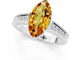 White gold Marquise Cut Citrine Ring with Milgrain Pavé Band and Four-Prong Setting_13