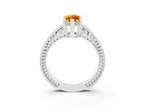 White gold Marquise Cut Citrine Ring with Milgrain Pavé Band and Four-Prong Setting_15