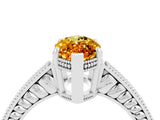 White gold Marquise Cut Citrine Ring with Milgrain Pavé Band and Four-Prong Setting_16