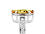 White gold Marquise Cut Citrine Ring with Milgrain Pavé Band and Four-Prong Setting_17