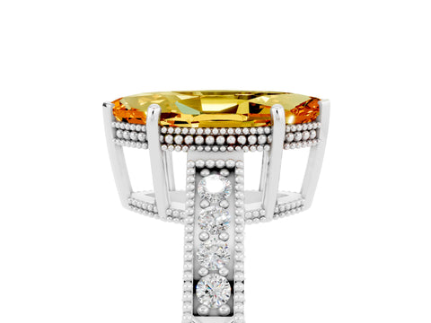 White gold Marquise Cut Citrine Ring with Milgrain Pavé Band and Four-Prong Setting_17