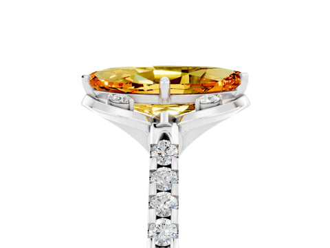 White gold Marquise Cut Citrine Ring with Pavé Band and Floral Prong Setting_5