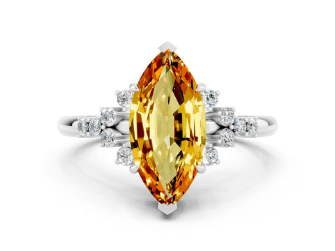 White gold Marquise Cut Citrine Ring with Side Stones and Four-Prong Setting_36