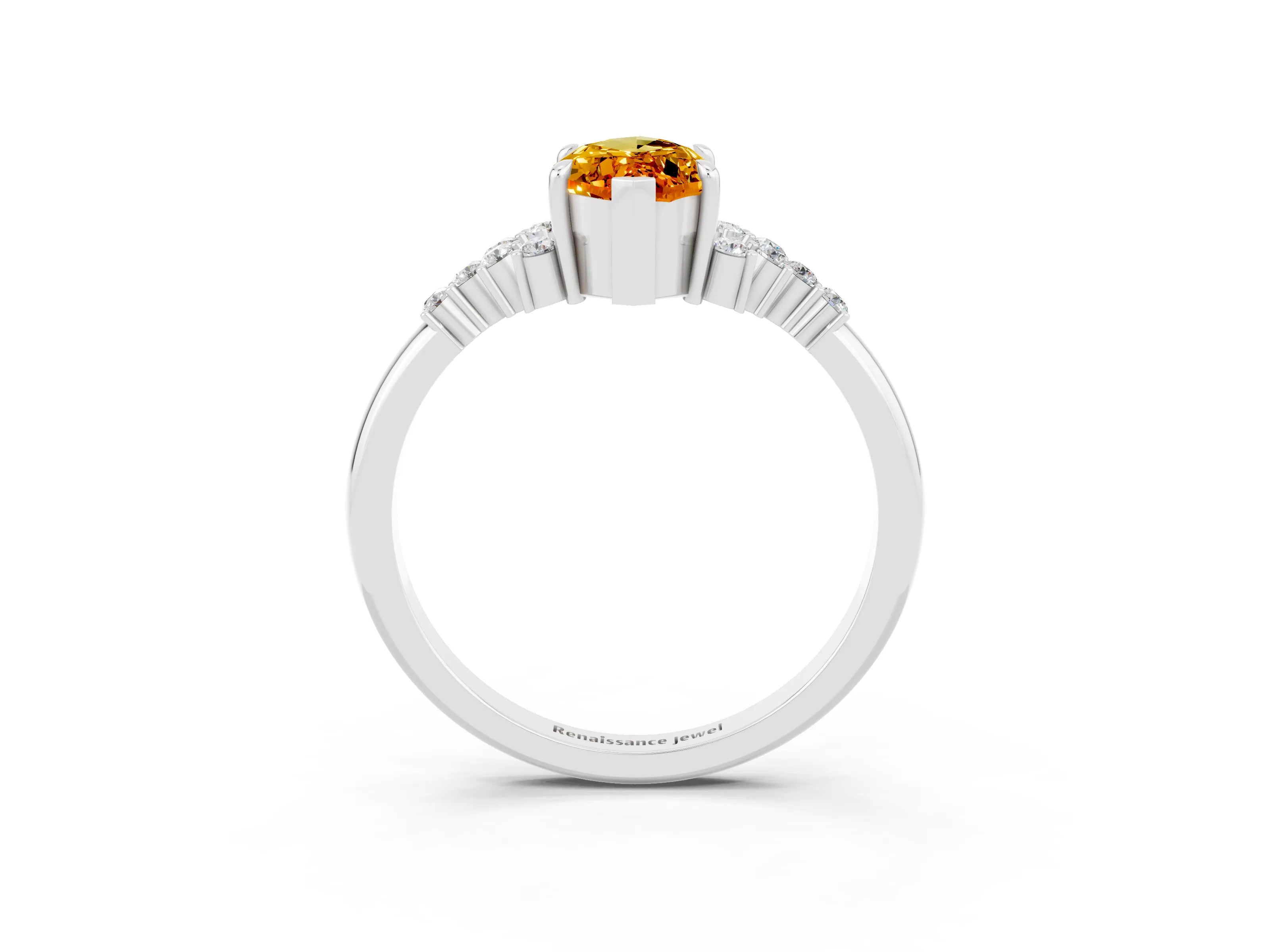 White gold Marquise Cut Citrine Ring with Side Stones and Four-Prong Setting_39