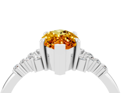 White gold Marquise Cut Citrine Ring with Side Stones and Four-Prong Setting_40