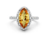 White gold Marquise Cut Citrine Scalloped Halo Engagement Ring with Round Shared Prong Band_24