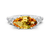 White gold Marquise Cut Citrine Scattered Round Accent Ring with Prong Setting_24