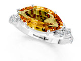 White gold Marquise Cut Citrine Scattered Round Accent Ring with Prong Setting_25