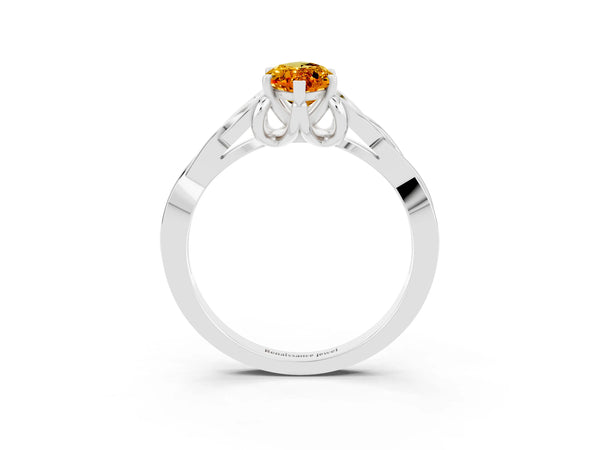 Silver Marquise Cut Citrine Solitaire Celtic Knot Ring with Four-Prong Setting