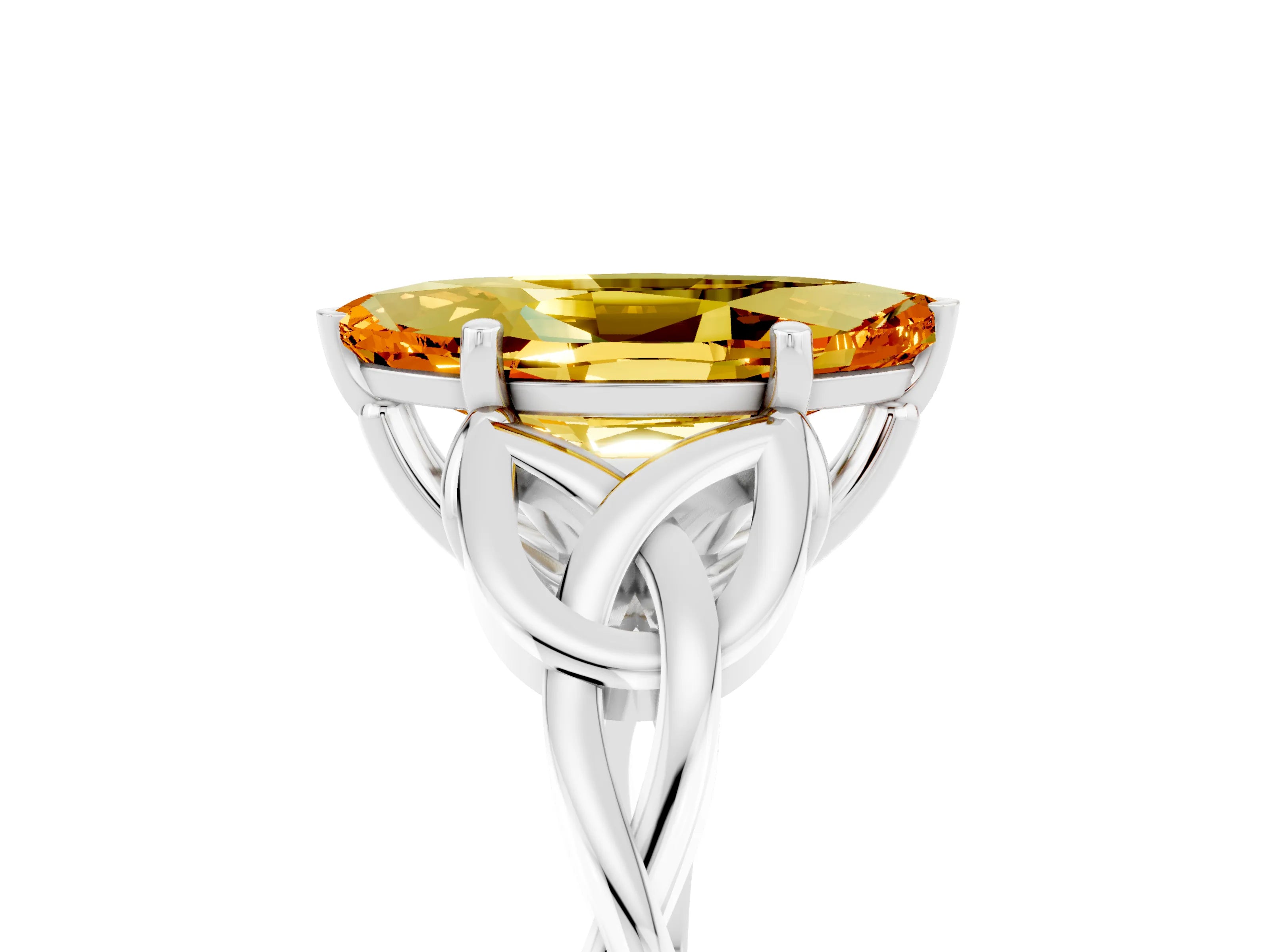 White gold Marquise Cut Citrine Solitaire Celtic Knot Ring with Four-Prong Setting_17