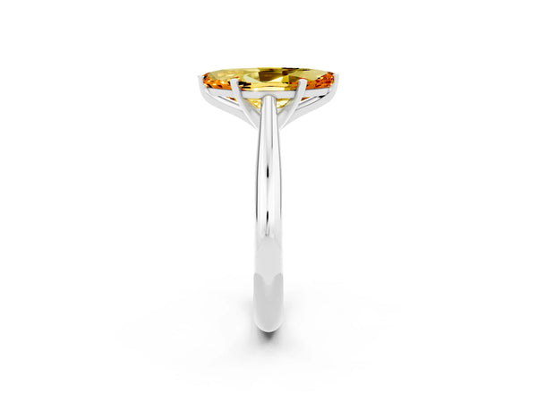 Platinum Marquise Cut Citrine Solitaire Engagement Ring with Cathedral Setting and Four-Prong Mount