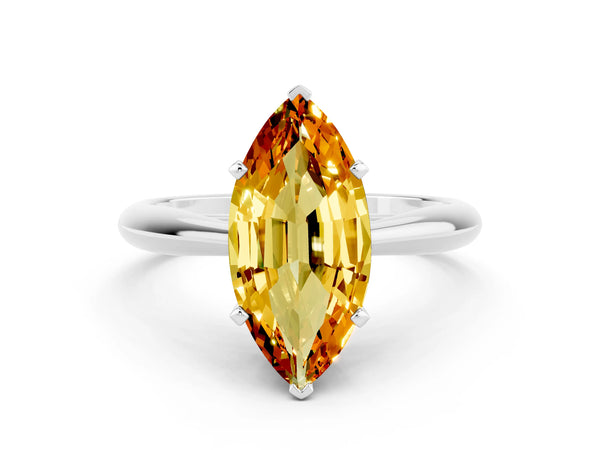 White gold Marquise Cut Citrine Solitaire Engagement Ring with Cathedral Setting and Four-Prong Mount