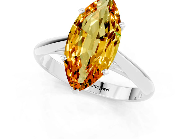 White gold Marquise Cut Citrine Solitaire Engagement Ring with Cathedral Setting and Four-Prong Mount