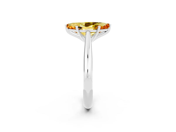 White gold Marquise Cut Citrine Solitaire Engagement Ring with Cathedral Setting and Four-Prong Mount