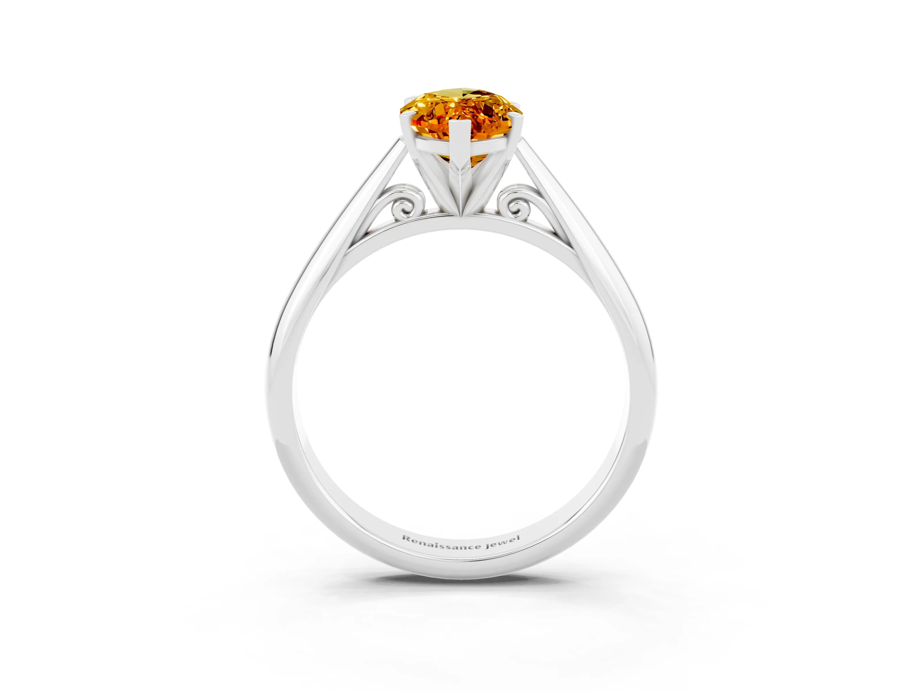 White gold Marquise Cut Citrine Solitaire Engagement Ring with Cathedral Setting and Four-Prong Mount_27