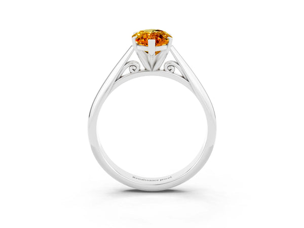 White gold Marquise Cut Citrine Solitaire Engagement Ring with Cathedral Setting and Four-Prong Mount