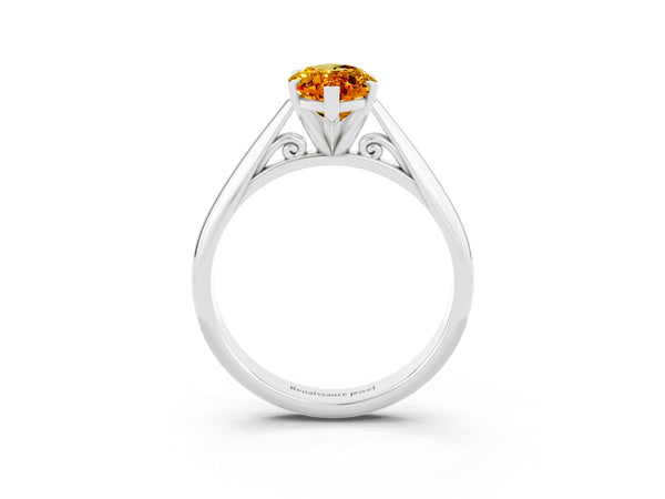White gold Marquise Cut Citrine Solitaire Engagement Ring with Cathedral Setting and Four-Prong Mount