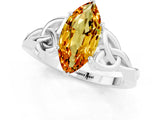 White gold Marquise Cut Citrine Solitaire Engagement Ring with Celtic Knot Band and Four-Prong Setting_1
