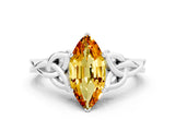 White gold Marquise Cut Citrine Solitaire Engagement Ring with Celtic Knot Band and Four-Prong Setting