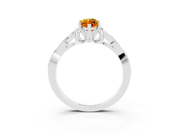 Platinum Marquise Cut Citrine Solitaire Engagement Ring with Celtic Knot Band and Four-Prong Setting