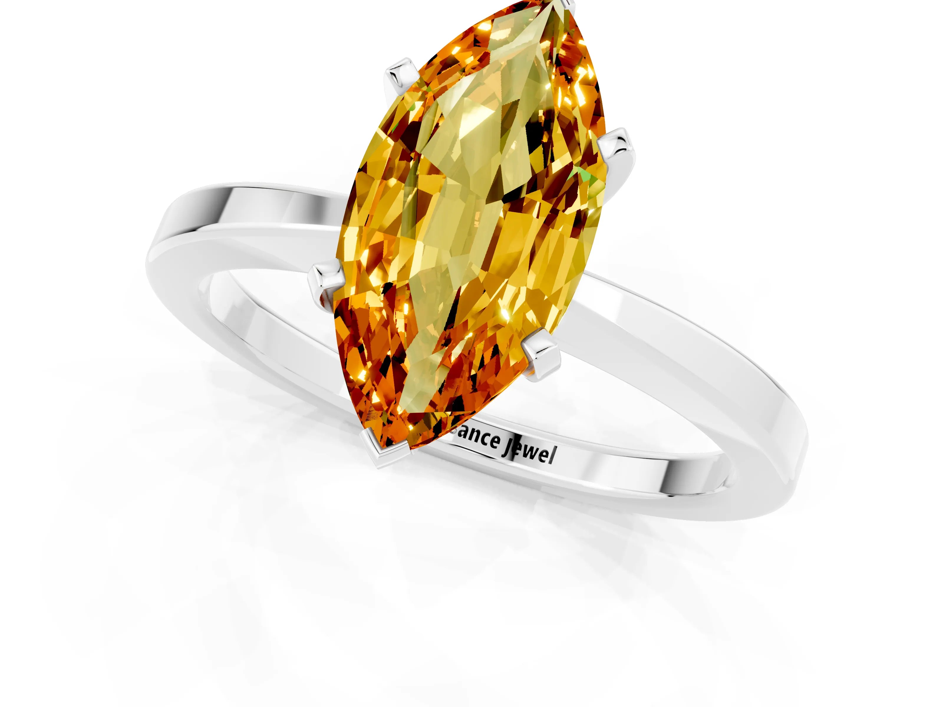White gold Marquise Cut Citrine Solitaire Engagement Ring with Classic Band and Four-Prong Setting_25