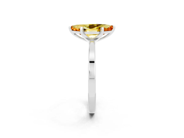 Platinum Marquise Cut Citrine Solitaire Engagement Ring with Classic Band and Four-Prong Setting