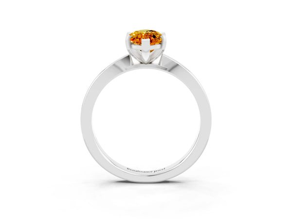 Platinum Marquise Cut Citrine Solitaire Engagement Ring with Classic Band and Four-Prong Setting