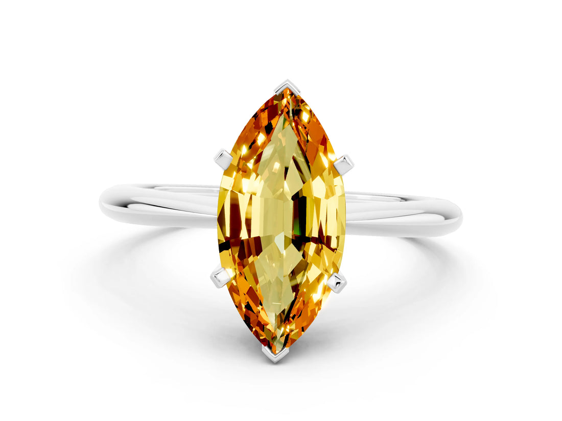 White gold Marquise Cut Citrine Solitaire Engagement Ring with Classic Band and Four-Prong Setting_36