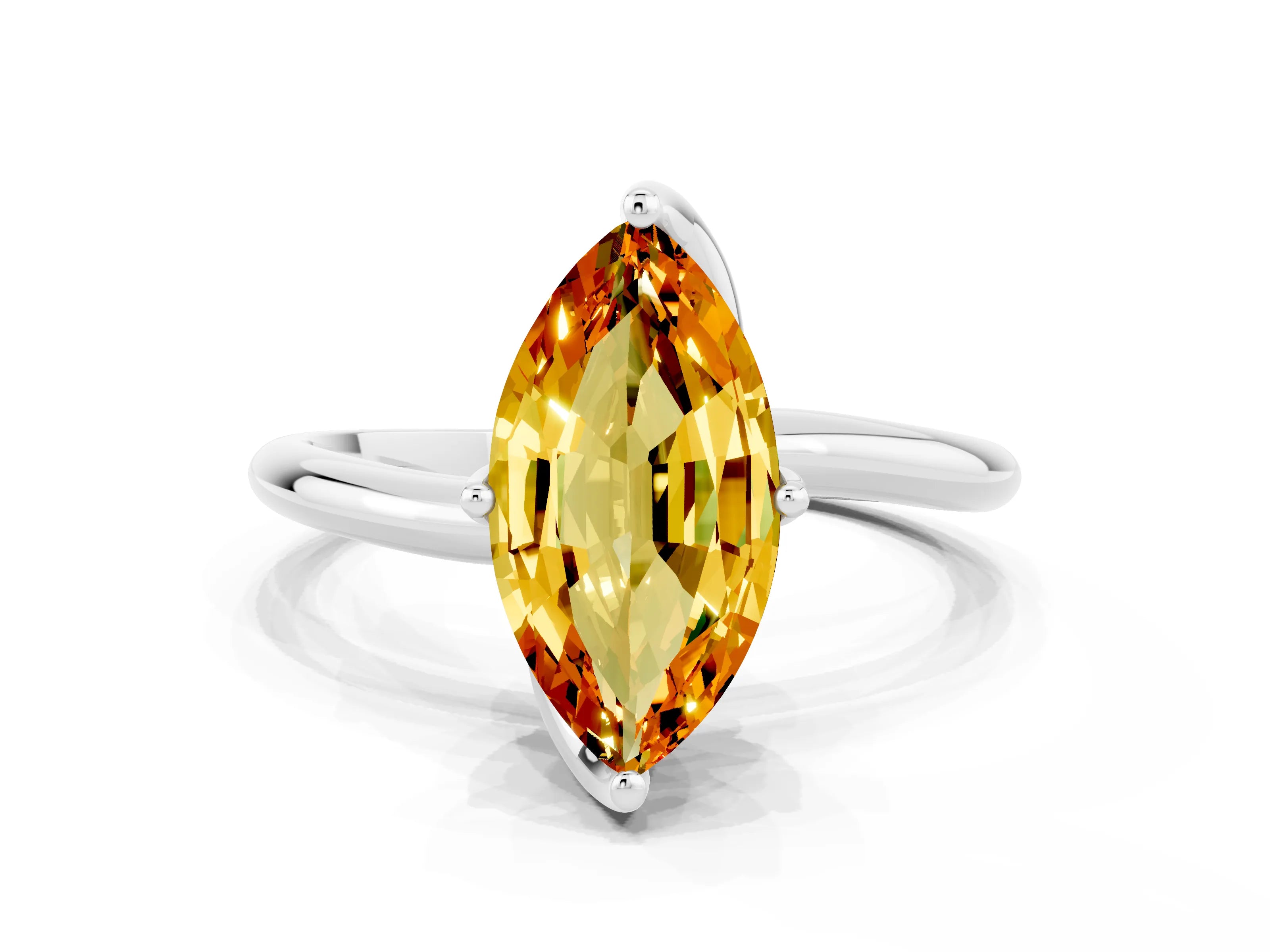 White gold Marquise Cut Citrine Solitaire Engagement Ring with Four-Prong Setting and Classic Band_12