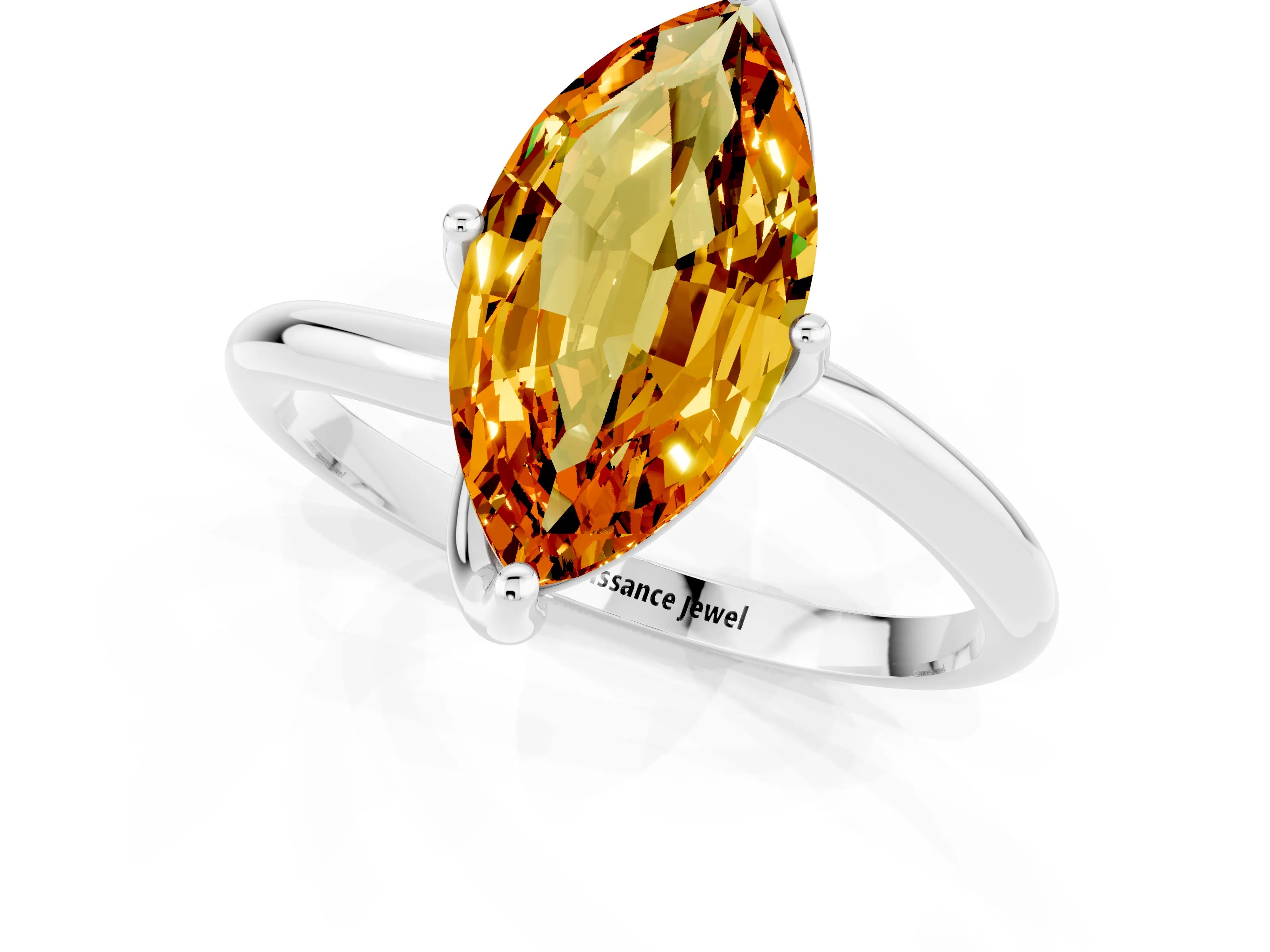 White gold Marquise Cut Citrine Solitaire Engagement Ring with Four-Prong Setting and Classic Band_13