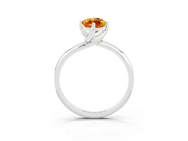 Platinum Marquise Cut Citrine Solitaire Engagement Ring with Four-Prong Setting and Classic Band