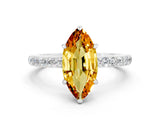 White gold Marquise Cut Citrine Solitaire Engagement Ring with Pavé Band and Four-Prong Setting