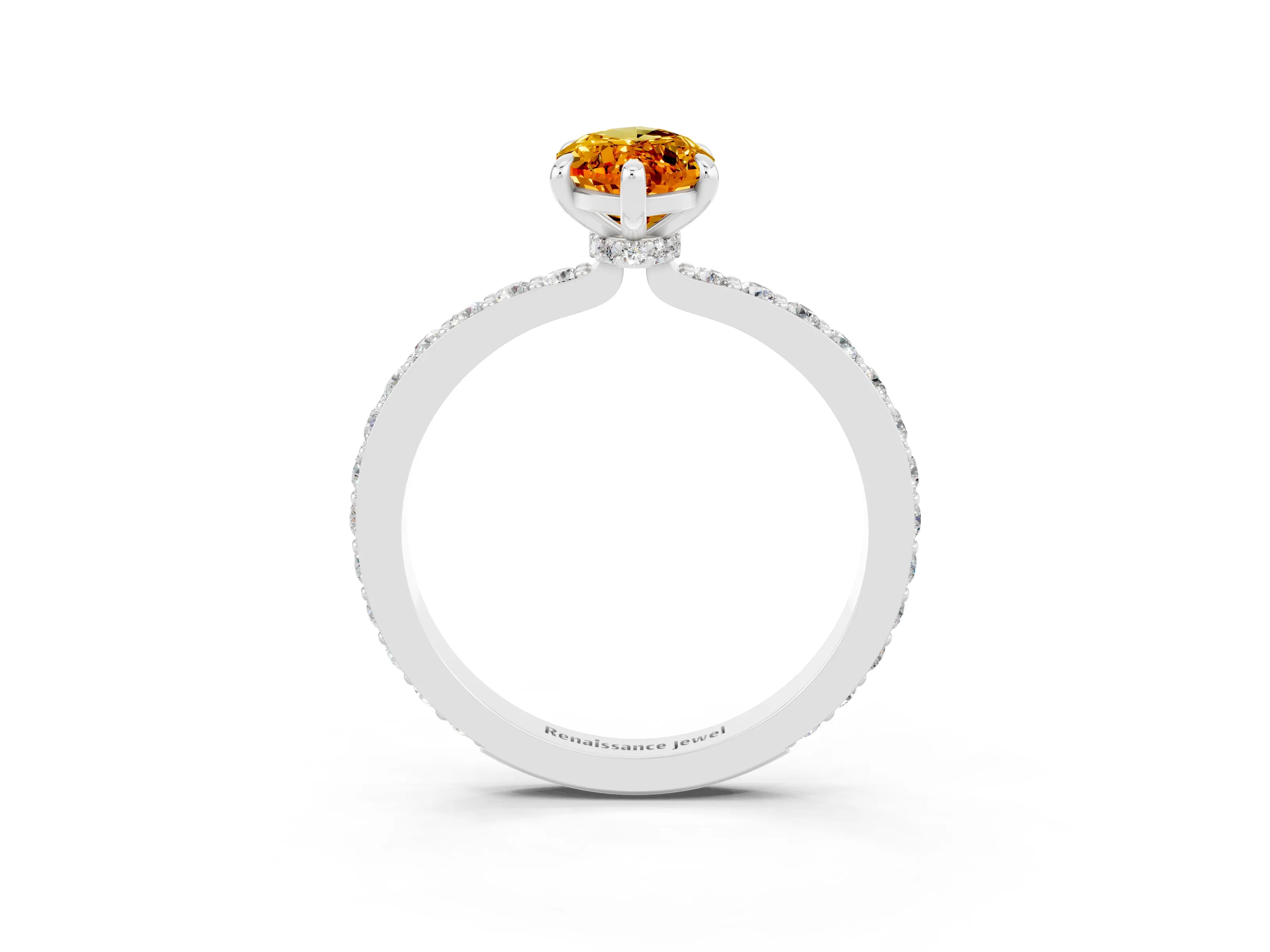 White gold Marquise Cut Citrine Solitaire Engagement Ring with Pavé Band and Four-Prong Setting_3