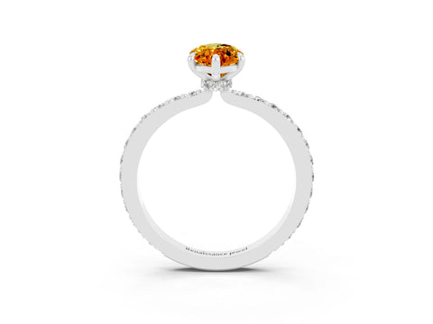 White gold Marquise Cut Citrine Solitaire Engagement Ring with Pavé Band and Four-Prong Setting_3