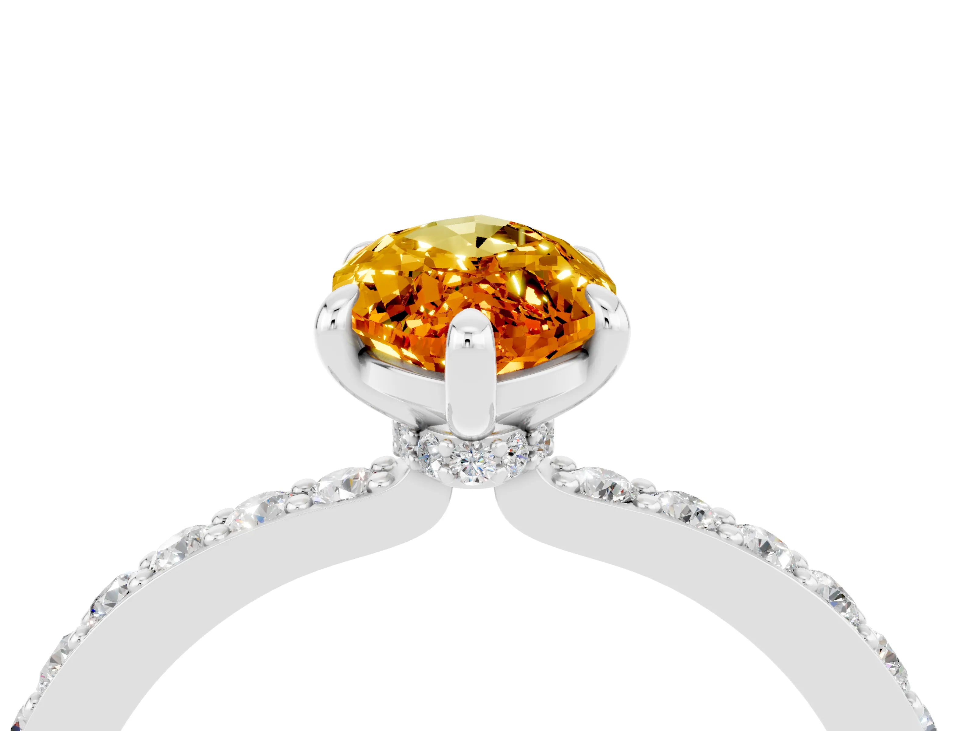 White gold Marquise Cut Citrine Solitaire Engagement Ring with Pavé Band and Four-Prong Setting_4