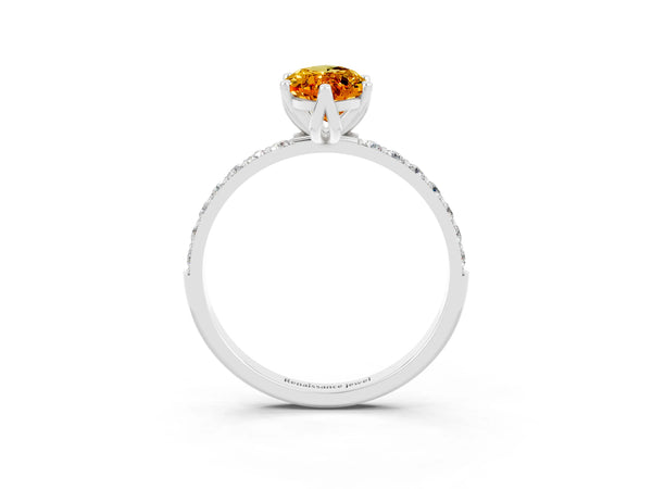 White gold Marquise Cut Citrine Solitaire Engagement Ring with Round  Pavé Band and Prong Setting