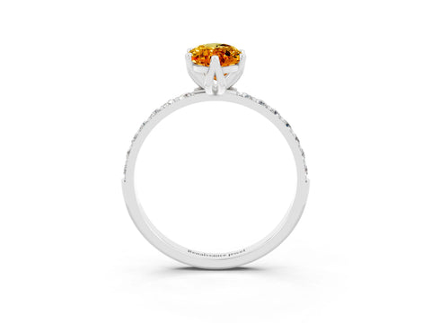 White gold Marquise Cut Citrine Solitaire Engagement Ring with Pavé Band and Prong Setting_3
