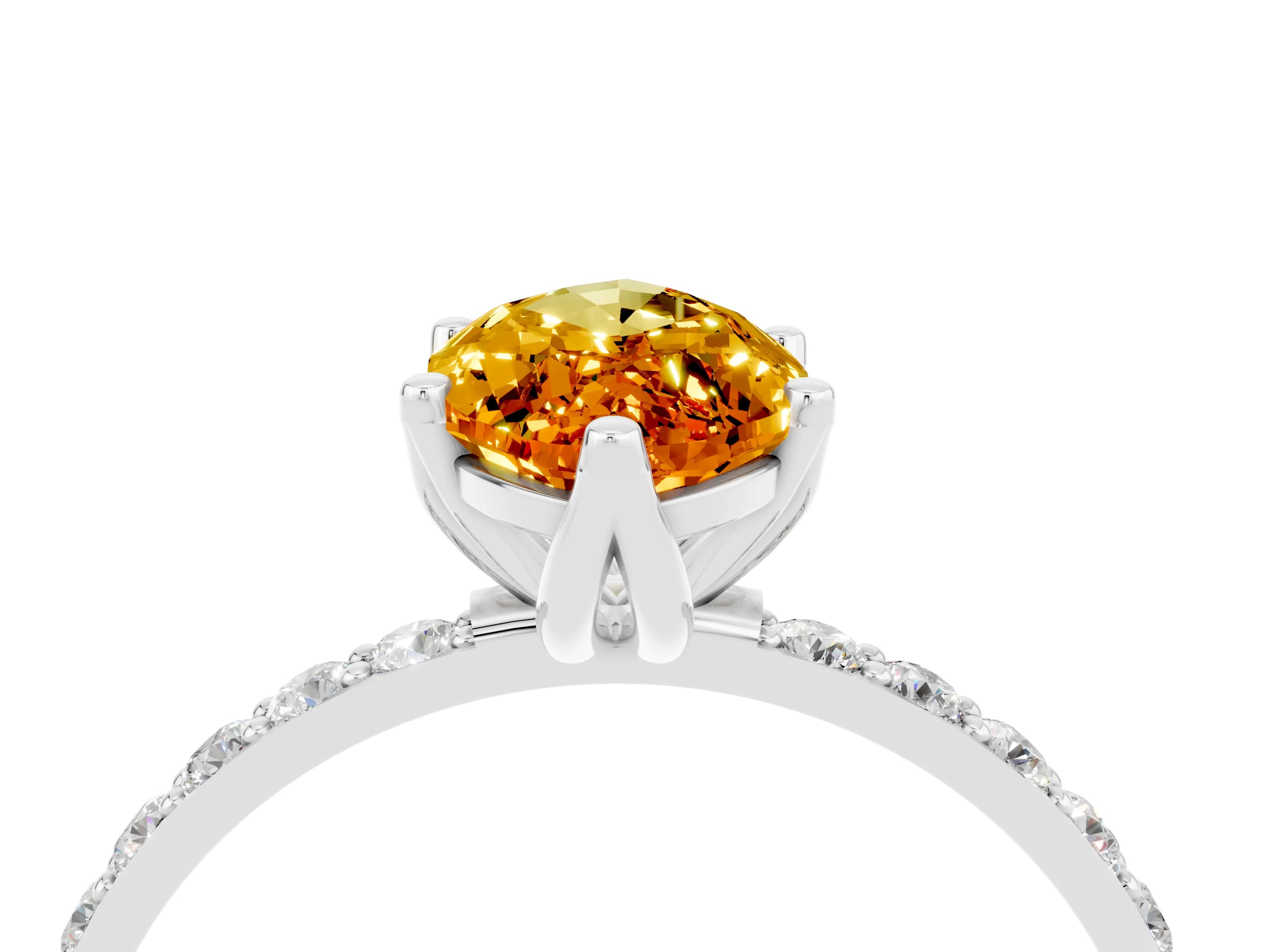 White gold Marquise Cut Citrine Solitaire Engagement Ring with Pavé Band and Prong Setting_4