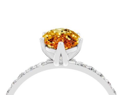White gold Marquise Cut Citrine Solitaire Engagement Ring with Pavé Band and Prong Setting_4