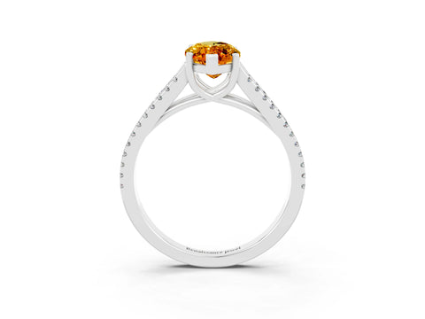 White gold Marquise Cut Citrine Solitaire Engagement Ring with Split Shank Pavé Band_3