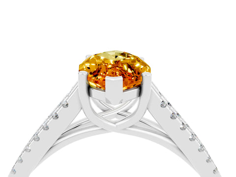 White gold Marquise Cut Citrine Solitaire Engagement Ring with Split Shank Pavé Band_4