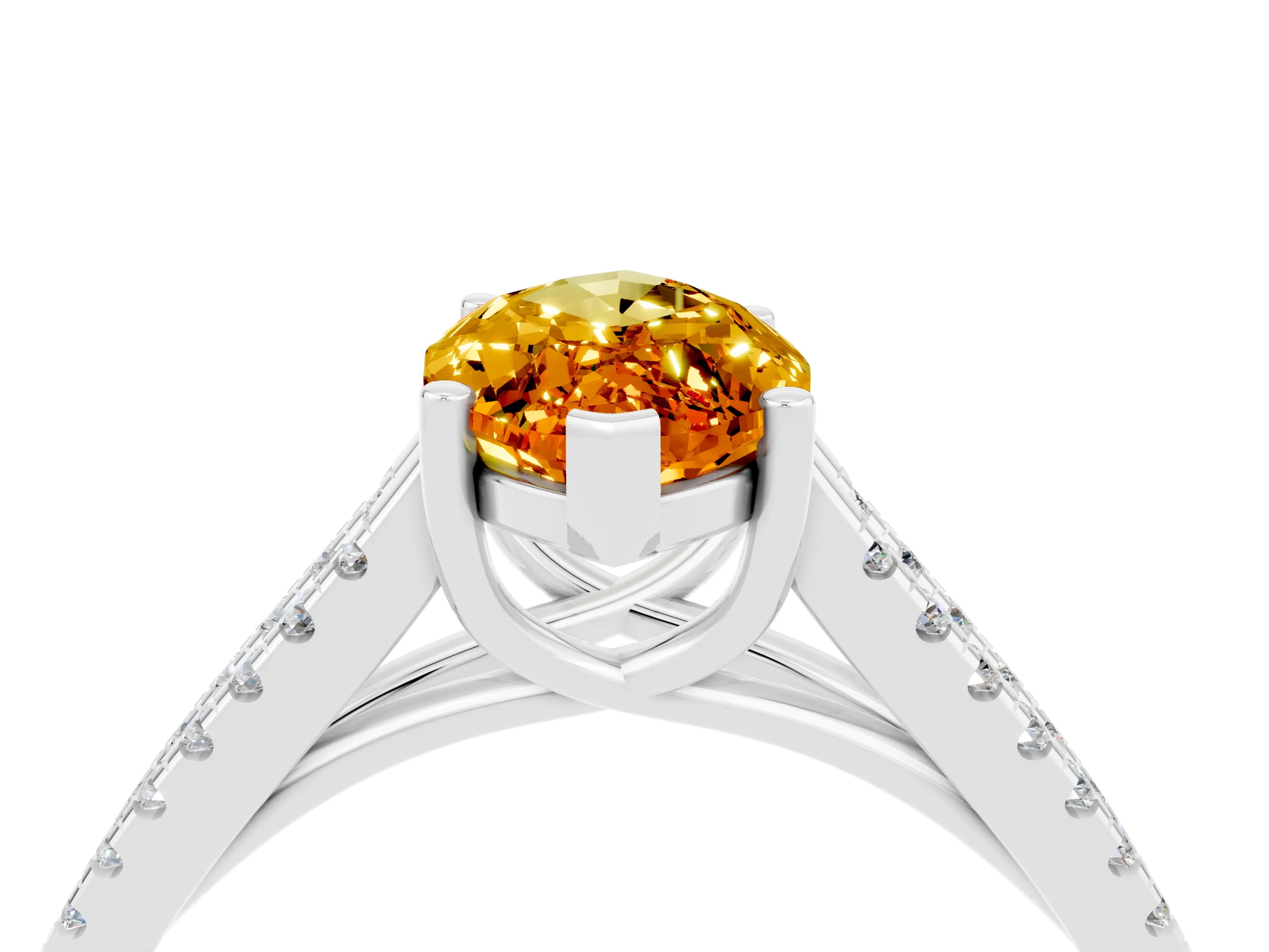 White gold Marquise Cut Citrine Solitaire Engagement Ring with Split Shank Pavé Band_4