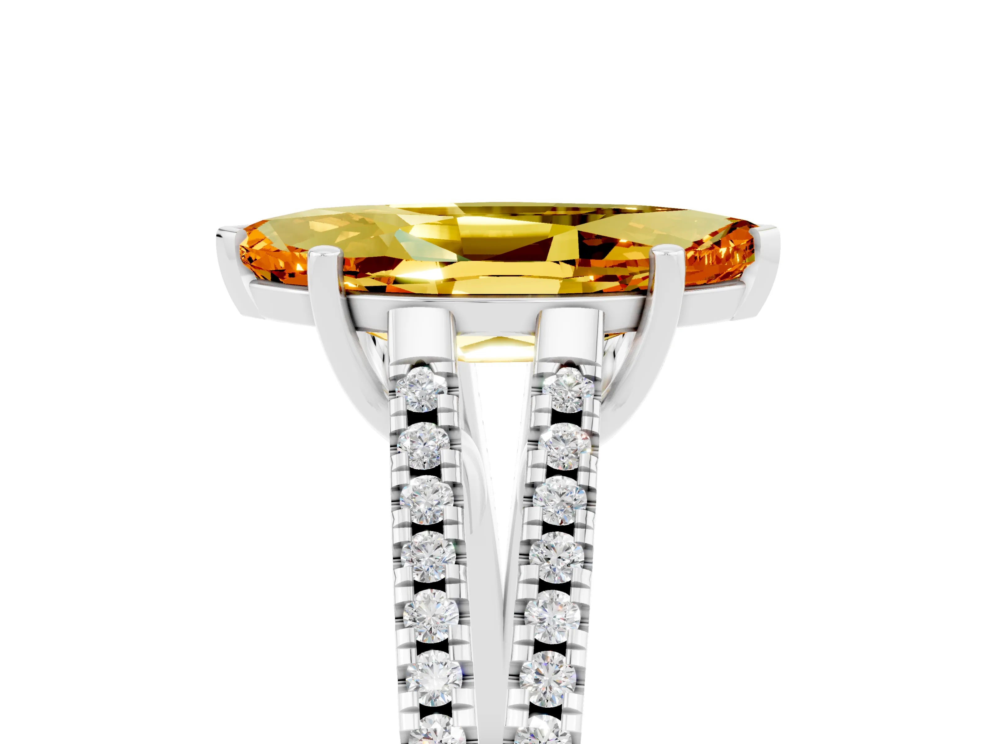 White gold Marquise Cut Citrine Solitaire Engagement Ring with Split Shank Pavé Band_5
