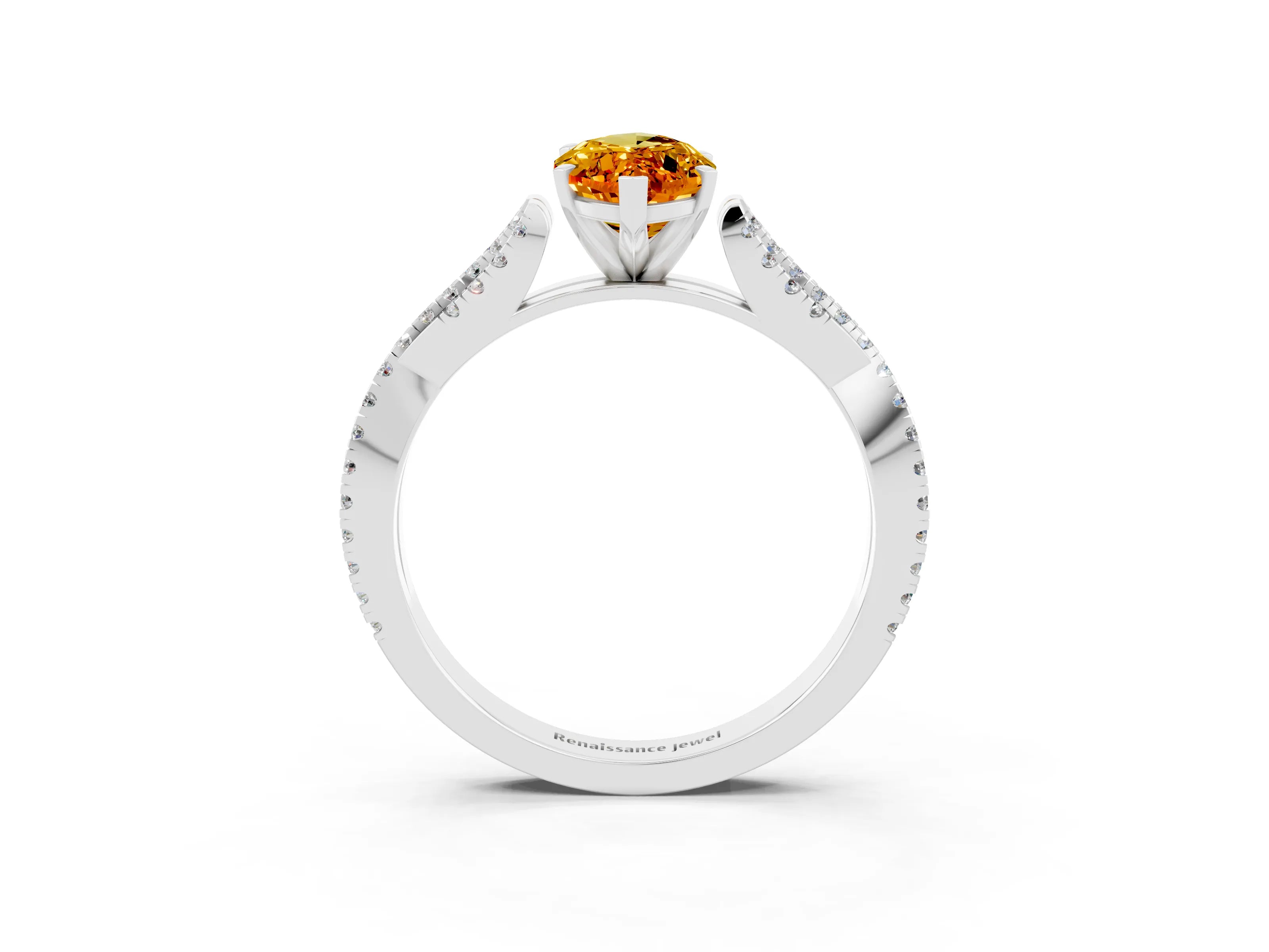 White gold Marquise Cut Citrine Solitaire Engagement Ring with Twisted Pavé Band and Four-Prong Setting_3
