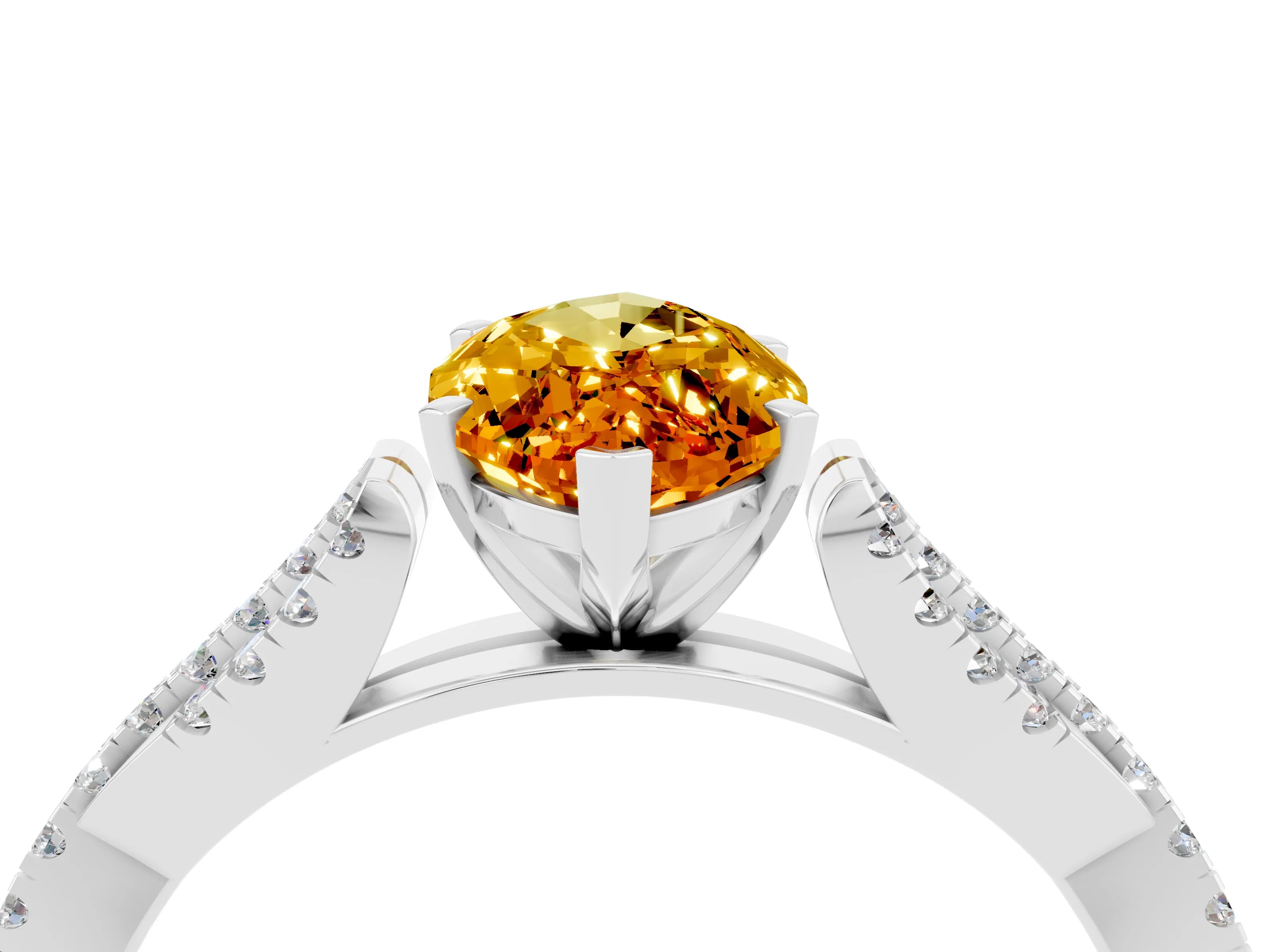White gold Marquise Cut Citrine Solitaire Engagement Ring with Twisted Pavé Band and Four-Prong Setting_4