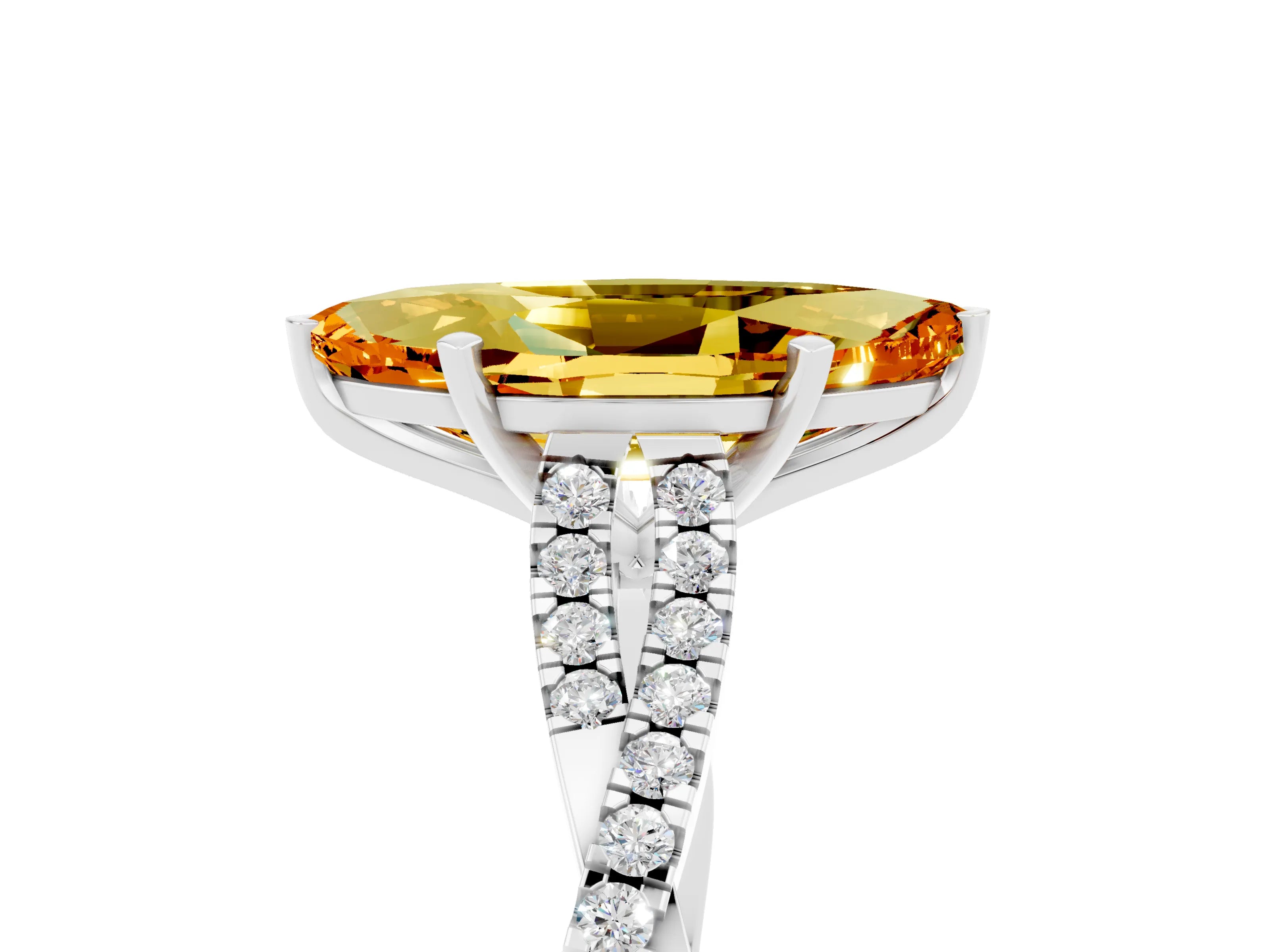 White gold Marquise Cut Citrine Solitaire Engagement Ring with Twisted Pavé Band and Four-Prong Setting_5