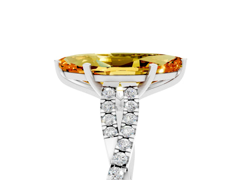 White gold Marquise Cut Citrine Solitaire Engagement Ring with Twisted Pavé Band and Four-Prong Setting_5